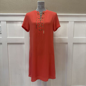 Michael Kors Women's Size:S Mini Dress Short Sleeve Gold Chain Detail Orange Red
